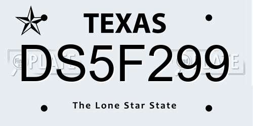 DS5F299 Texas License Plate