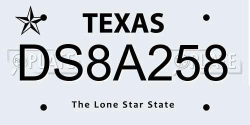 DS8A258 Texas License Plate