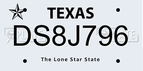 DS8J796 Texas License Plate