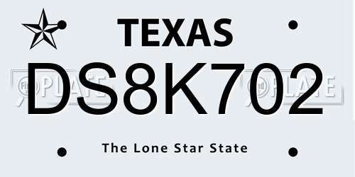 DS8K702 Texas License Plate
