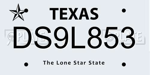 DS9L853 Texas License Plate