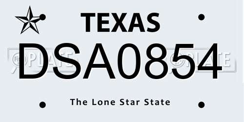 DSA0854 Texas License Plate