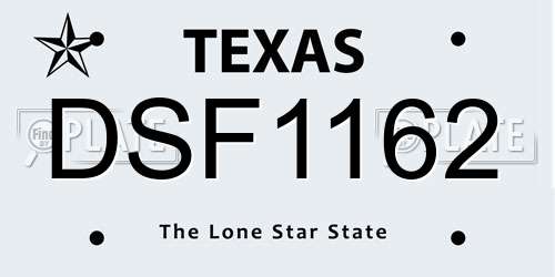 DSF1162 Texas License Plate