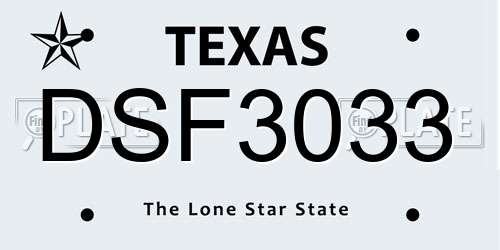 DSF3033 Texas License Plate