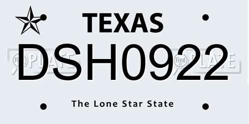 DSH0922 Texas License Plate