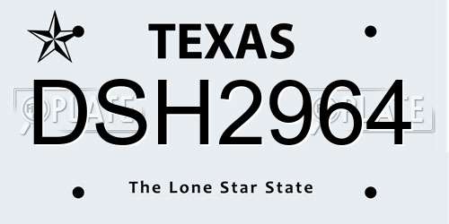 DSH2964 Texas License Plate