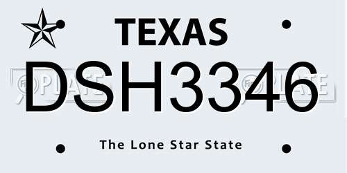 DSH3346 Texas License Plate