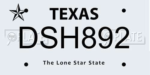 DSH892 Texas License Plate