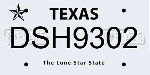 DSH9302 Texas License Plate