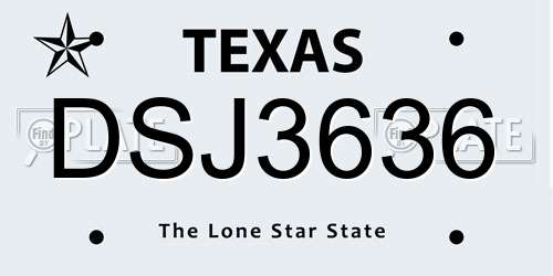 DSJ3636 Texas License Plate
