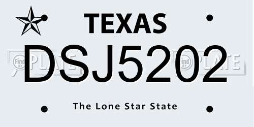 DSJ5202 Texas License Plate