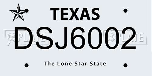 DSJ6002 Texas License Plate