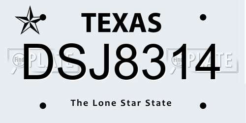 DSJ8314 Texas License Plate