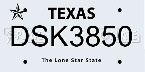 DSK3850 Texas License Plate