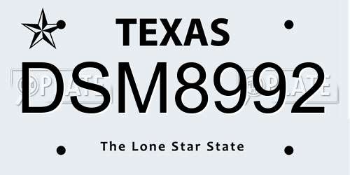 DSM8992 Texas License Plate