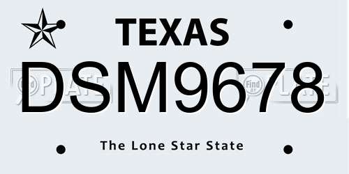 DSM9678 Texas License Plate