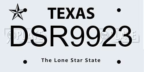 DSR9923 Texas License Plate