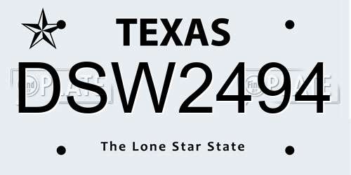 DSW2494 Texas License Plate
