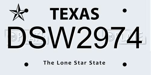 DSW2974 Texas License Plate