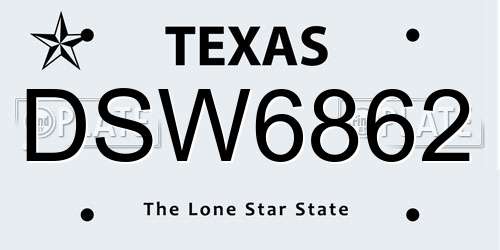 DSW6862 Texas License Plate