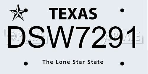 DSW7291 Texas License Plate