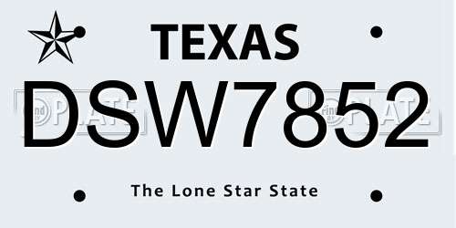 DSW7852 Texas License Plate