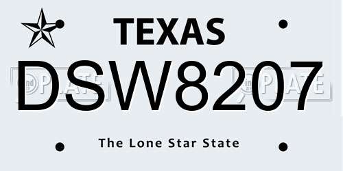 DSW8207 Texas License Plate