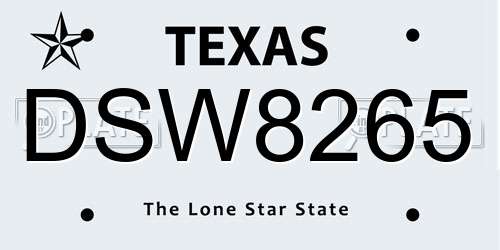 DSW8265 Texas License Plate