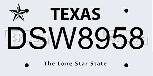 DSW8958 Texas License Plate