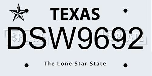 DSW9692 Texas License Plate