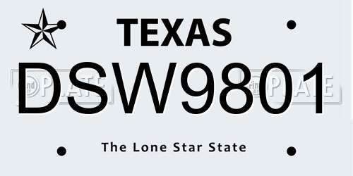 DSW9801 Texas License Plate