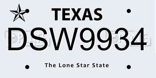 DSW9934 Texas License Plate