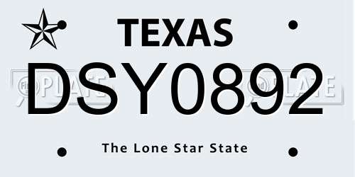 DSY0892 Texas License Plate