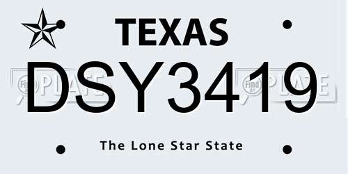 DSY3419 Texas License Plate
