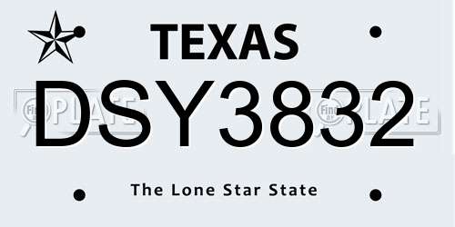 DSY3832 Texas License Plate