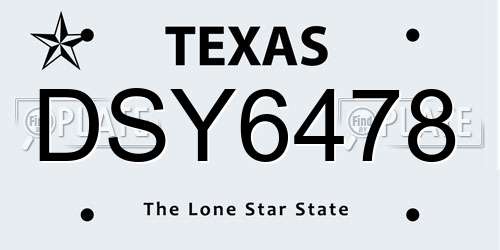 DSY6478 Texas License Plate