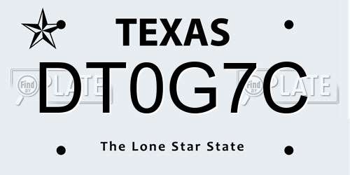 DT0G7C Texas License Plate