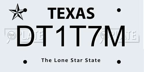 DT1T7M Texas License Plate