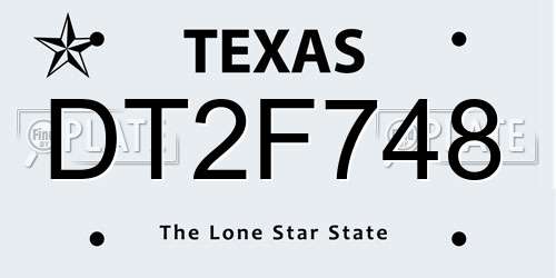 DT2F748 Texas License Plate