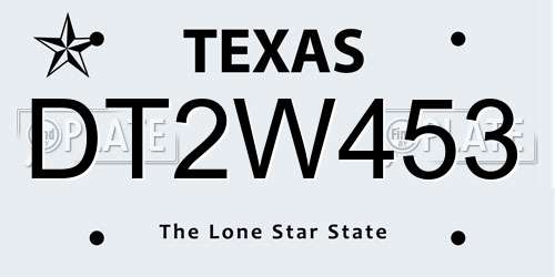 DT2W453 Texas License Plate
