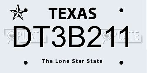 DT3B211 Texas License Plate