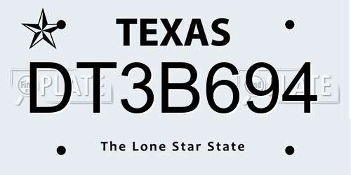 DT3B694 Texas License Plate