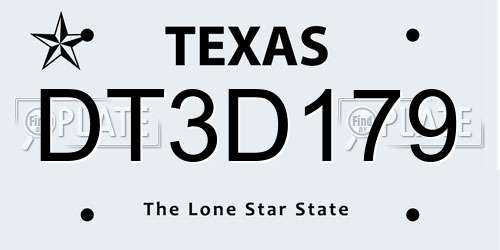DT3D179 Texas License Plate