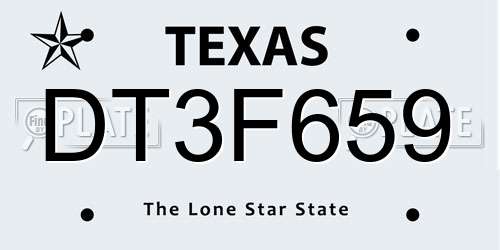 DT3F659 Texas License Plate