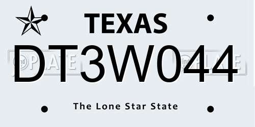 DT3W044 Texas License Plate