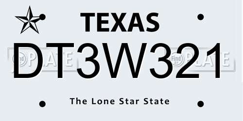 DT3W321 Texas License Plate