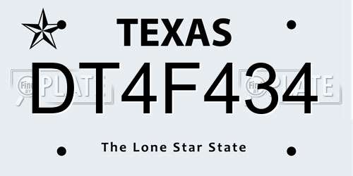 DT4F434 Texas License Plate