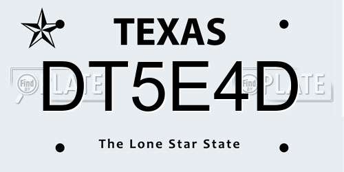 DT5E4D Texas License Plate
