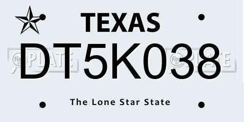 DT5K038 Texas License Plate