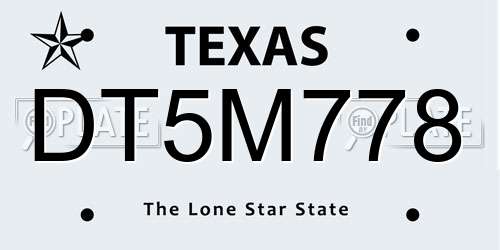 DT5M778 Texas License Plate